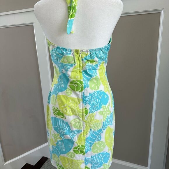 Lilly Pulitzer blue and green, Sea Life print halter dress. - Picture 4 of 4